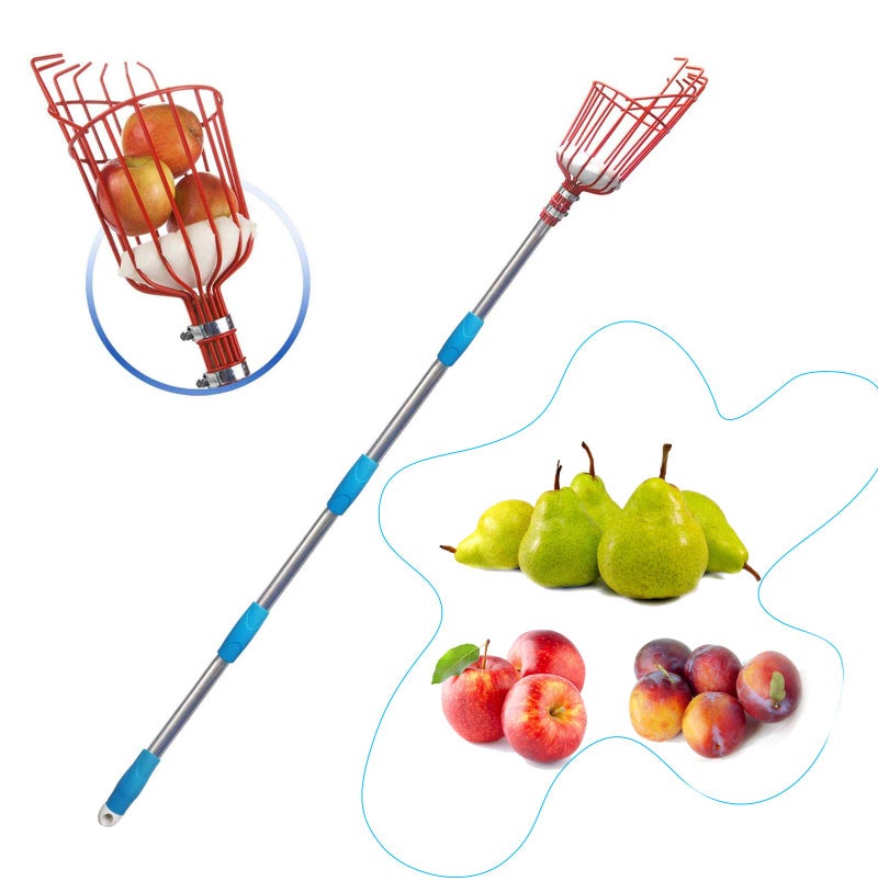 HOSKO 8FT Fruit Picker Pole, Lightweight High-Grade Stainless Steel Adjustable Apple Picker Pole with Metal Twist-on Basket, Suit for Apple Pear Cherry Mango Guava Orange Avocados Etc Fruit Picking - Image 1